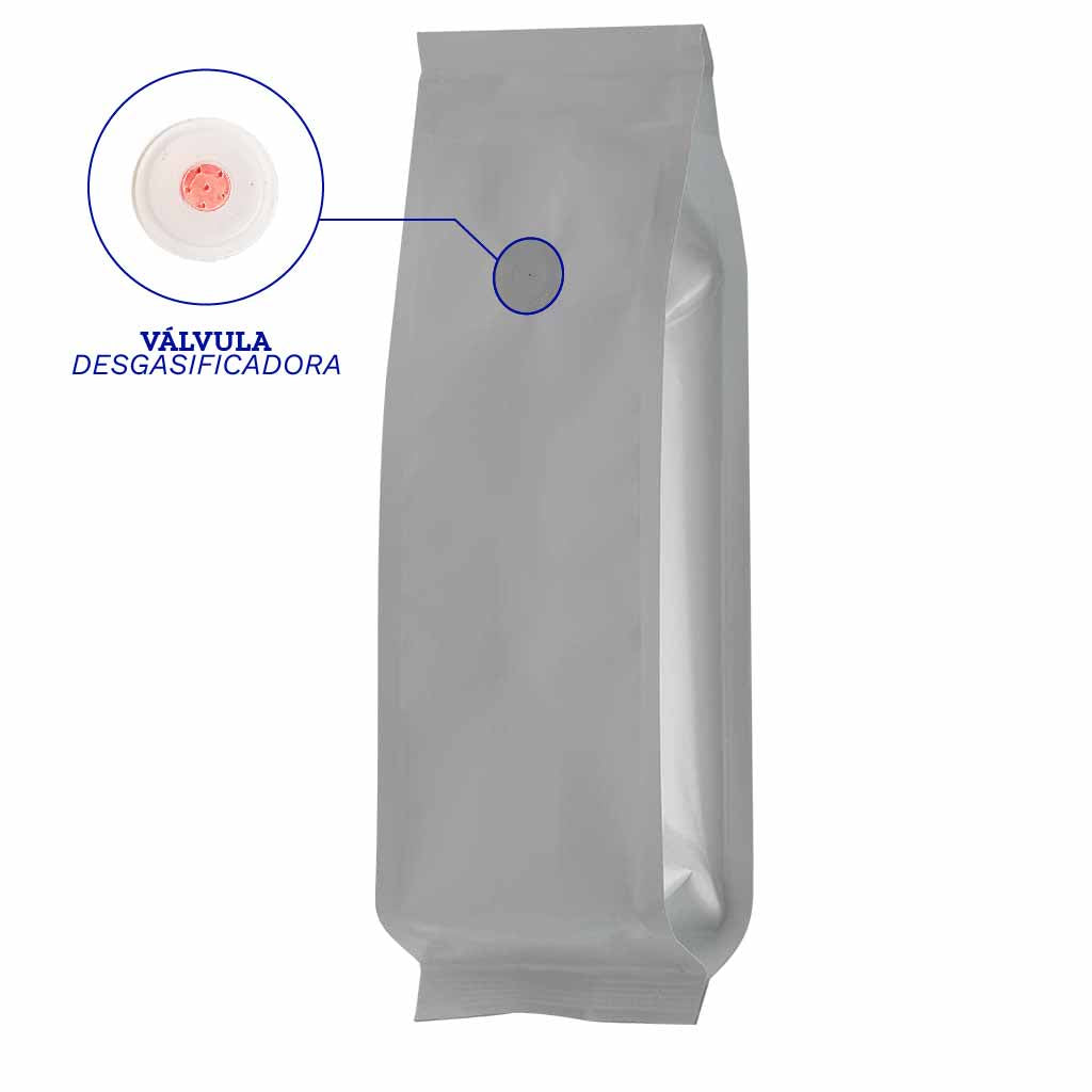 Empaque café color blanco 500 gr con válvula 