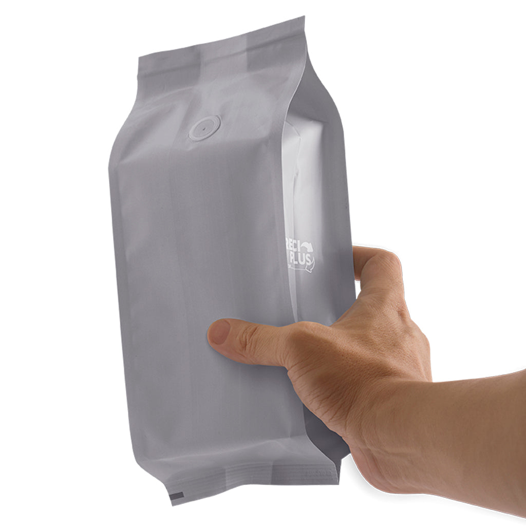 Bolsa reciplus para café con válvula 340 gr de color gris