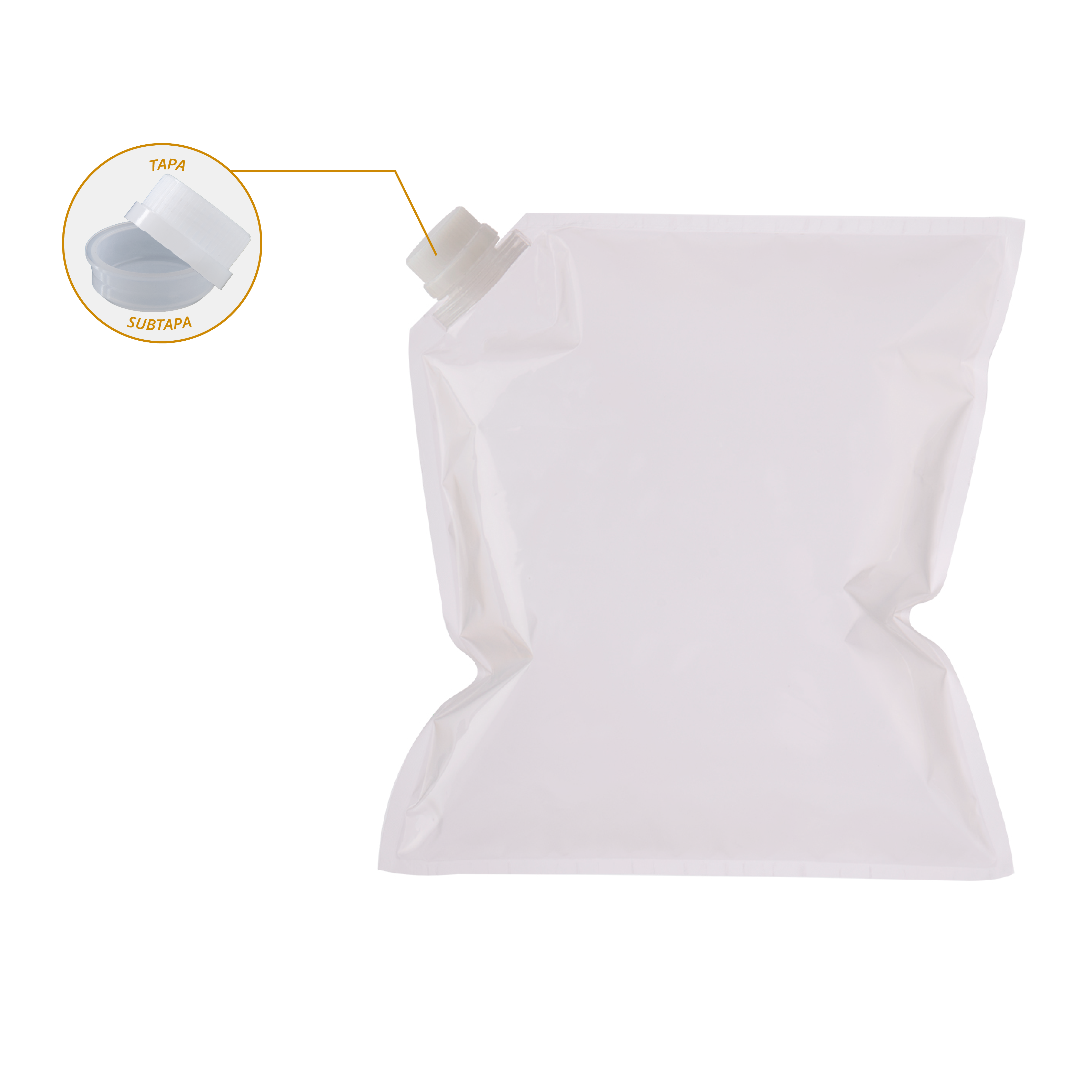 Bolsa  para líquidos con válvula de 28 mm tapa y subtapa