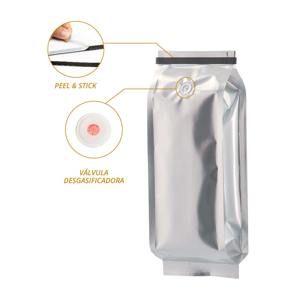 Café metalizada válvula y peel