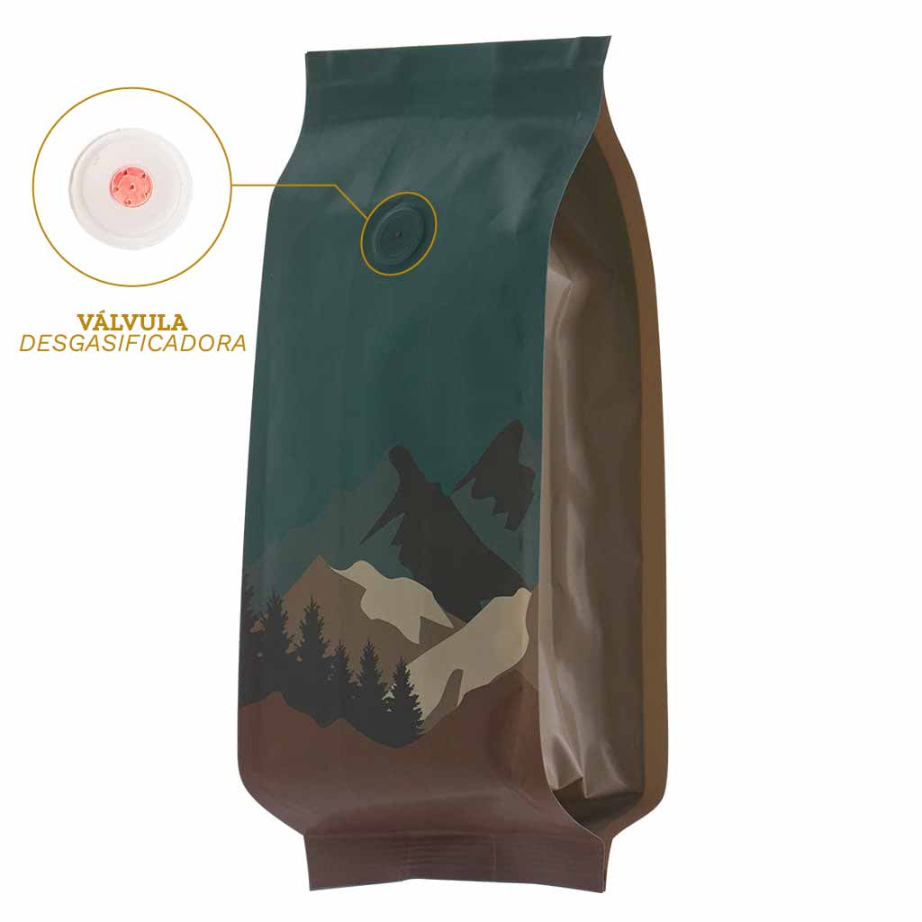 Bolsa impresión montañas con válvula de 250gr hasta 340 gr
