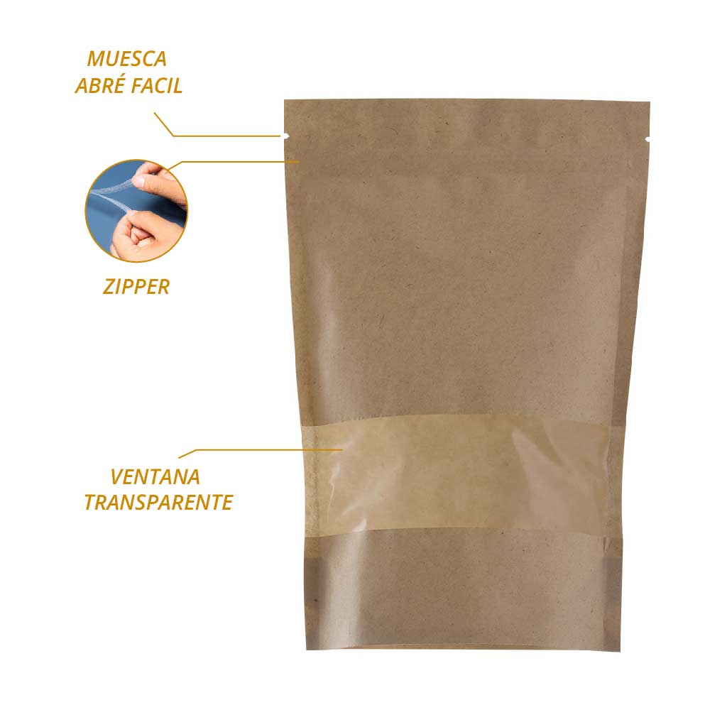 Bolsa Flex up de  250 gr con ventana   y zipper 