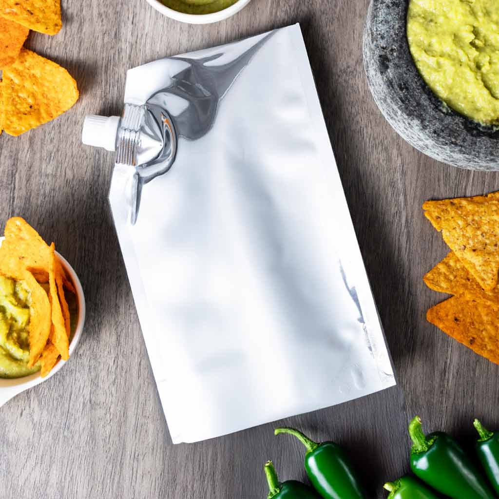 Empaque metalizado para guacamole con valvula