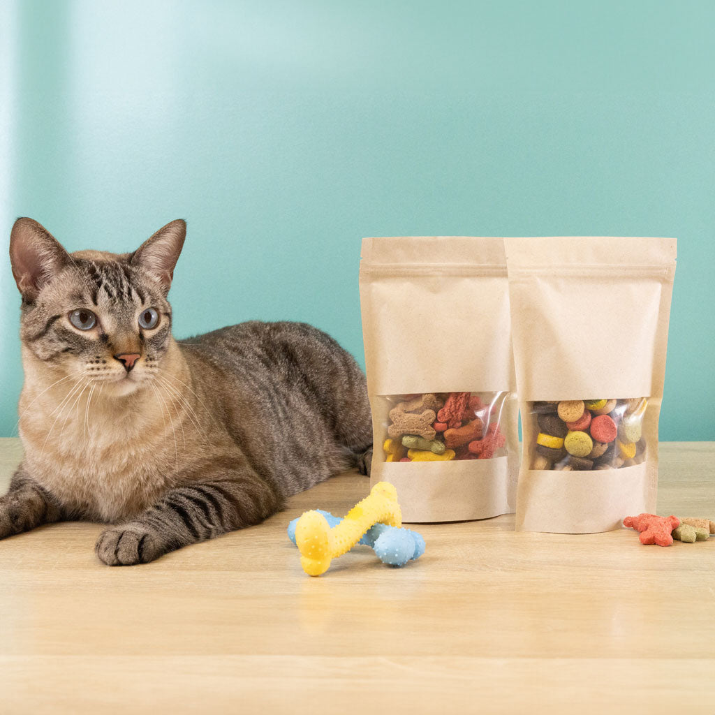 bolsa con ventana para comida para gatos con zipper o cierre