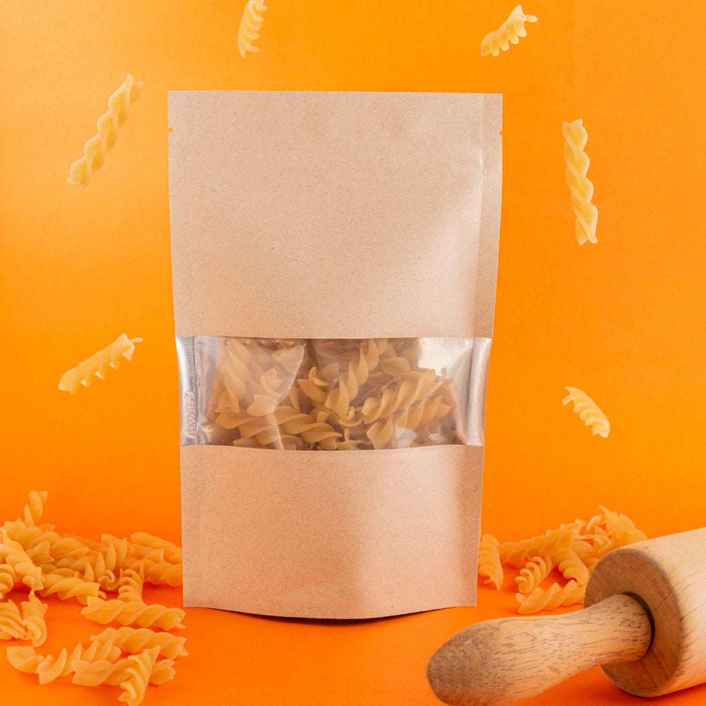 bolsa papel con ventana metalizada para pastas