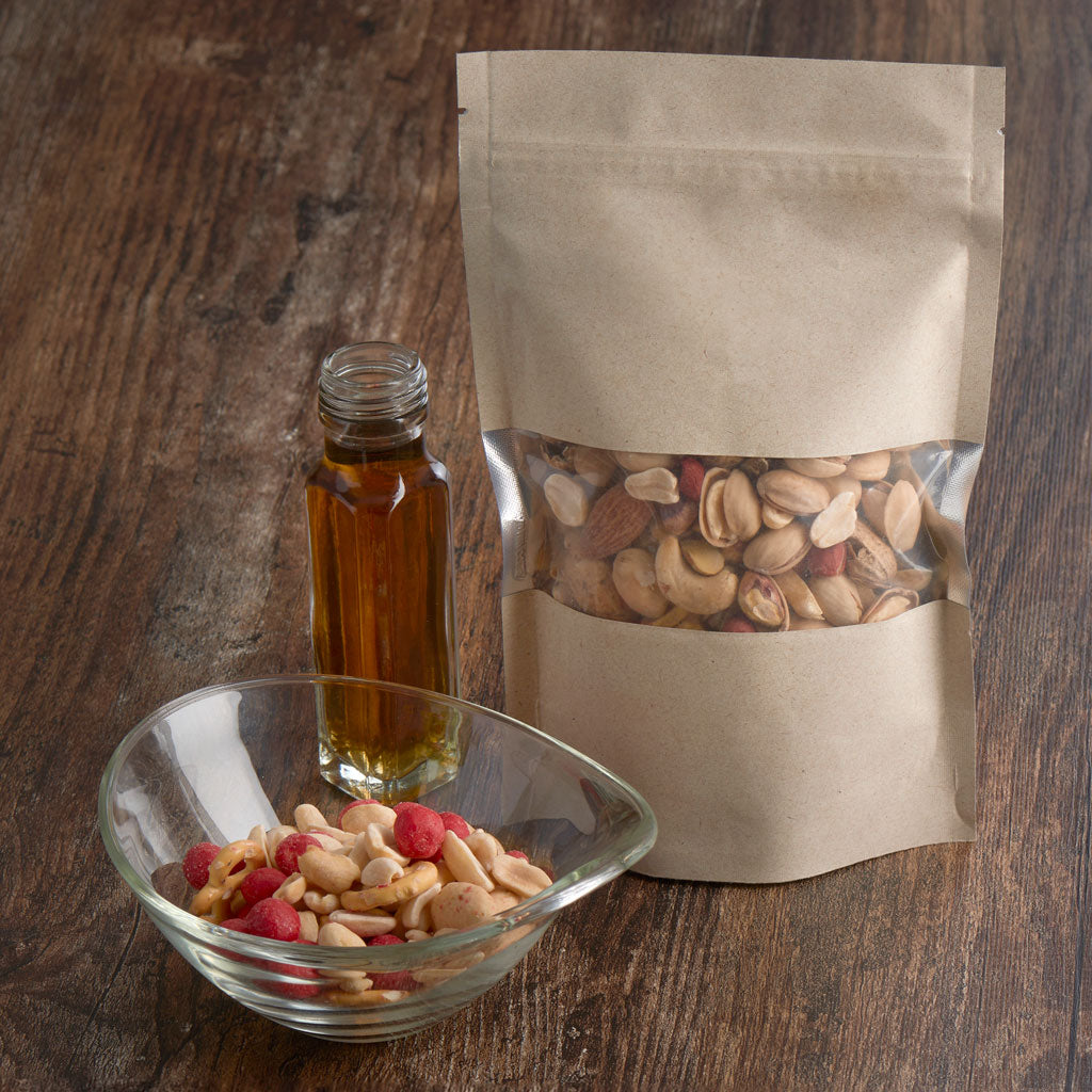 bolsa papel con ventana metalizada para marañones y frutos secos 