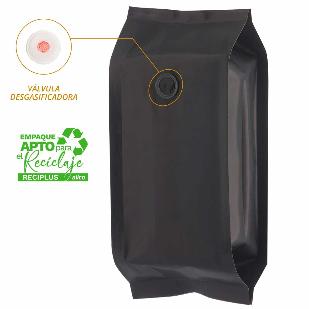 empaque con valvula para gases de cafe