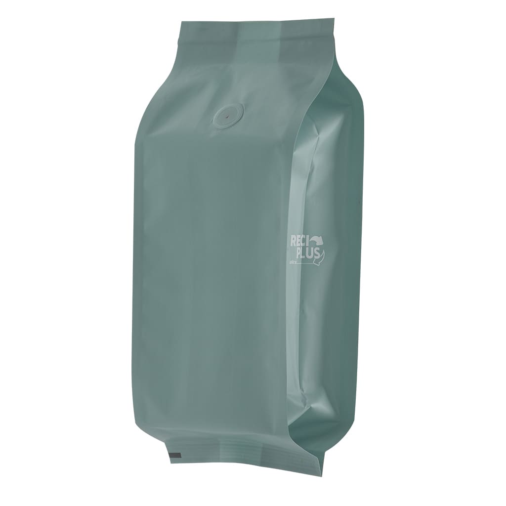 Bolsa flow pack reciplus para café con válvula color verde menta